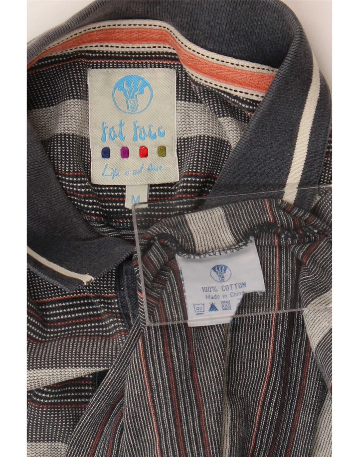 Polo da uomo Fat Face in cotone a righe grigio medio