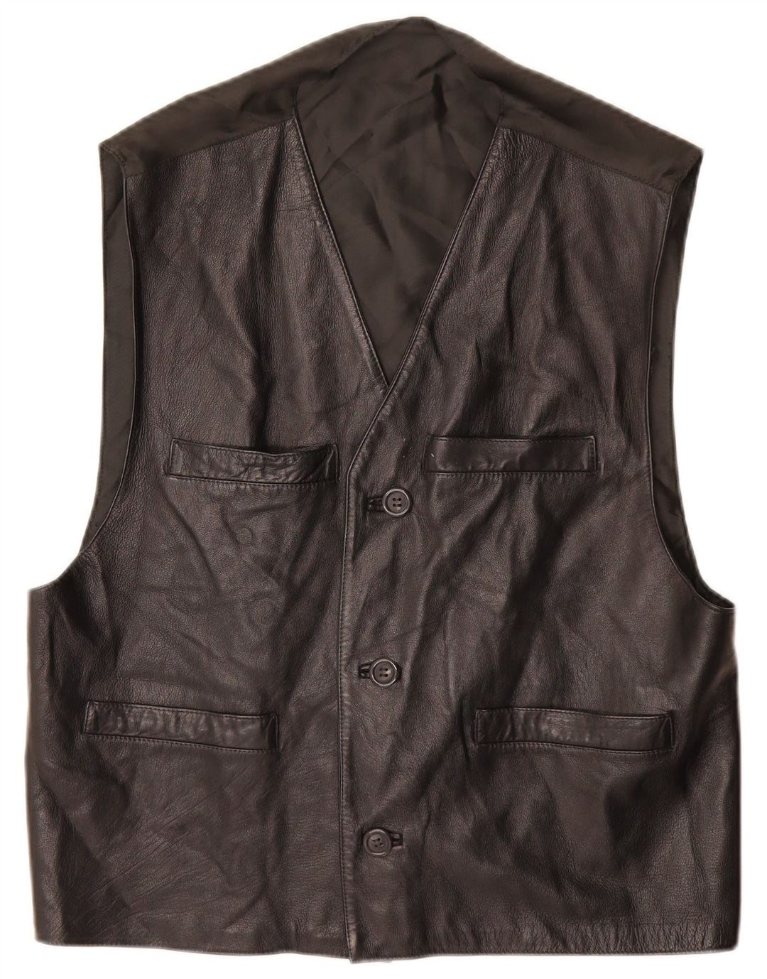 Gilet in pelle da uomo vintage grande in pelle nera