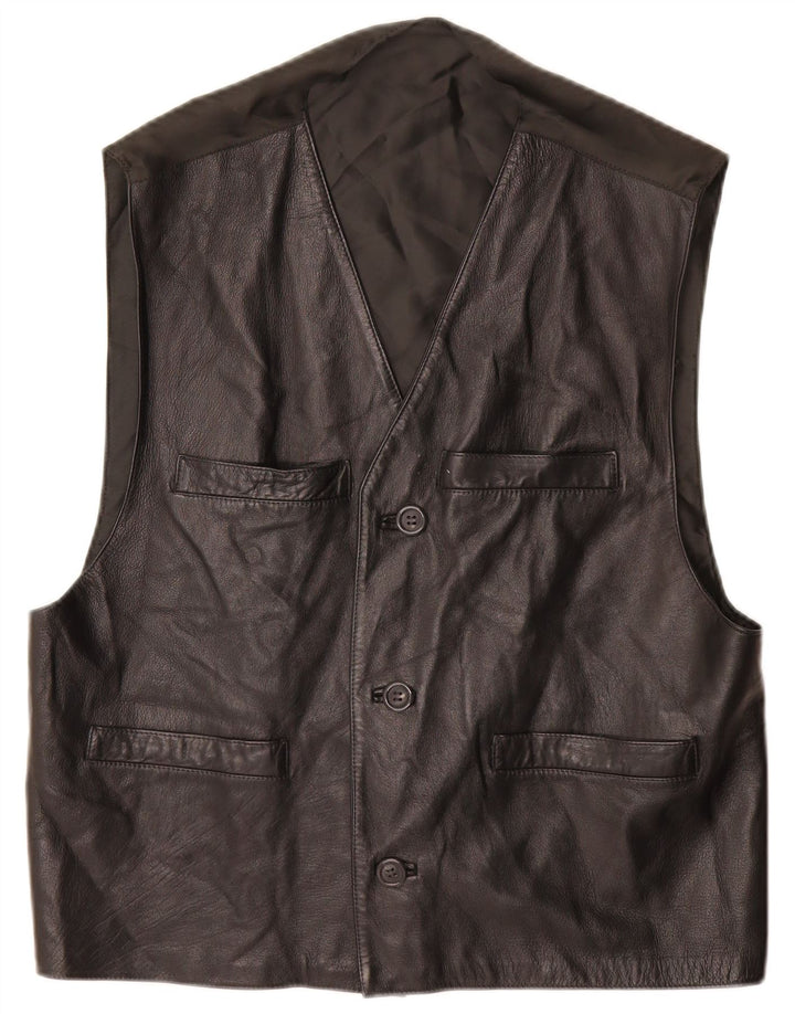 Gilet in pelle da uomo vintage grande in pelle nera