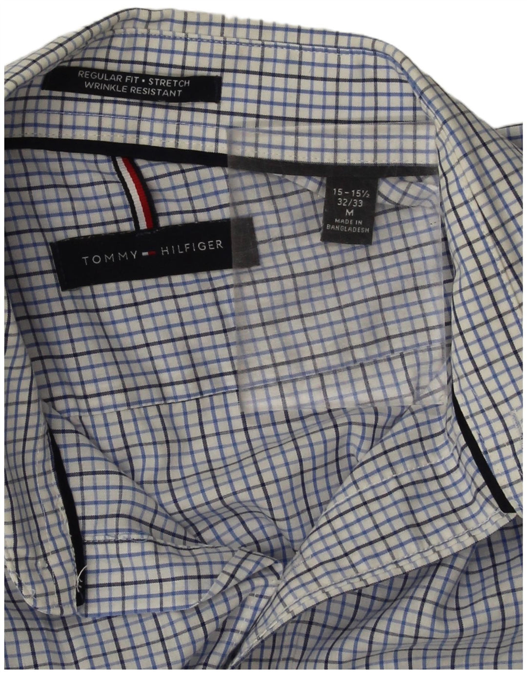 Camicia da uomo vestibilità regolare Tommy Hilfiger taglia 15 1/2 cotone a quadri blu medio