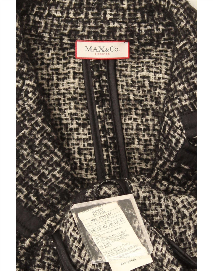 Giacca blazer a 2 bottoni da donna Max & Co. UK 10 piccola lana a quadri grigi