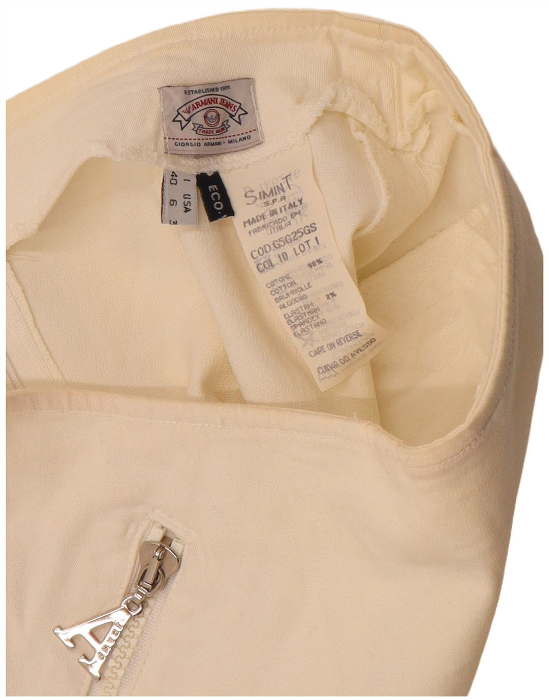 Minigonna a vita alta da donna Armani IT 40 piccola W24 cotone bianco