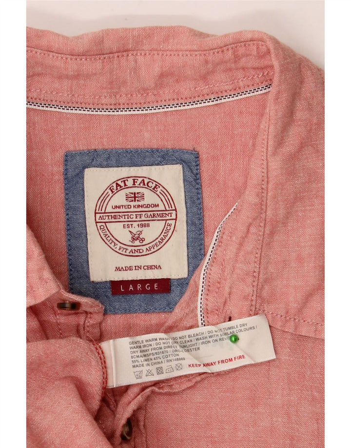 FAT FACE Camicia a maniche corte da uomo di grandi dimensioni in lino rosso