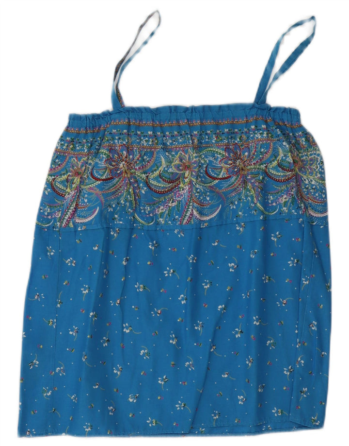 Canottiera vintage da donna UK 12 blu medio floreale
