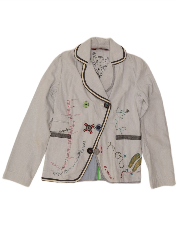 Desigual Giacca da donna con grafica a 3 bottoni grafica EU 42 Large Blue Cotton