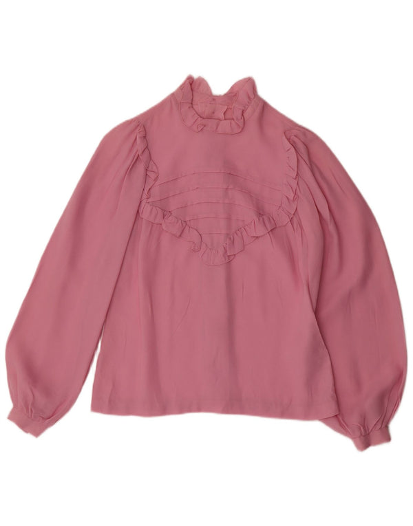 Top camicetta a maniche lunghe da donna vintage UK 12 rosa medio