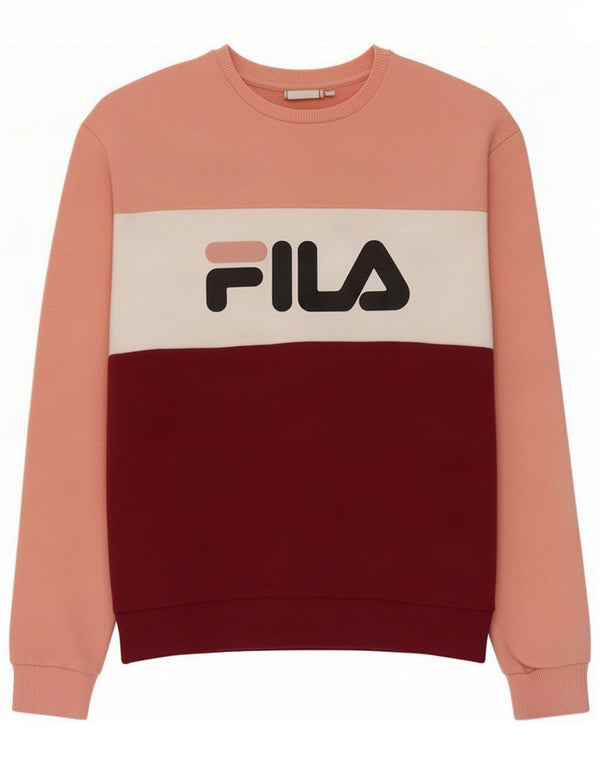 Fila Womens Graphic Sweatshirt Jumper UK 6 XS Pink Colourblock Cotton