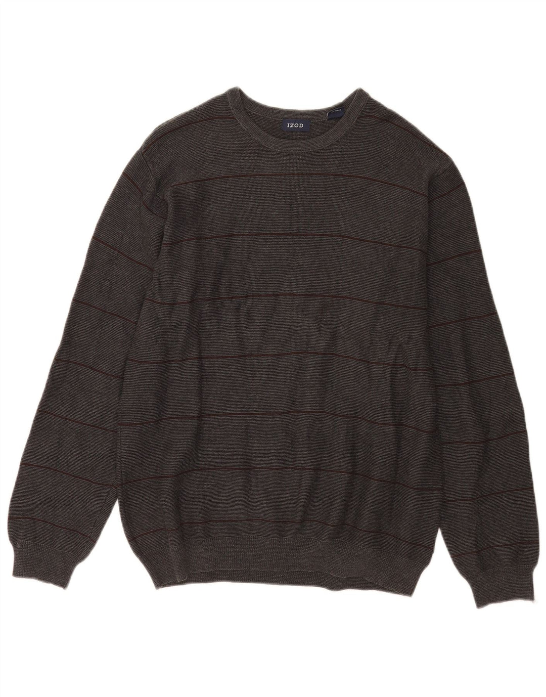 Maglione da uomo girocollo Izod in cotone a righe grigio medio
