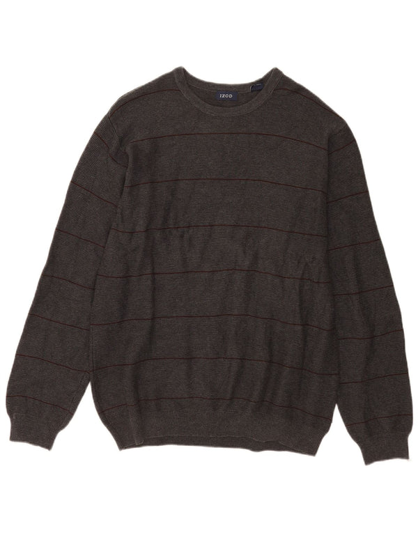 Maglione da uomo girocollo Izod in cotone a righe grigio medio