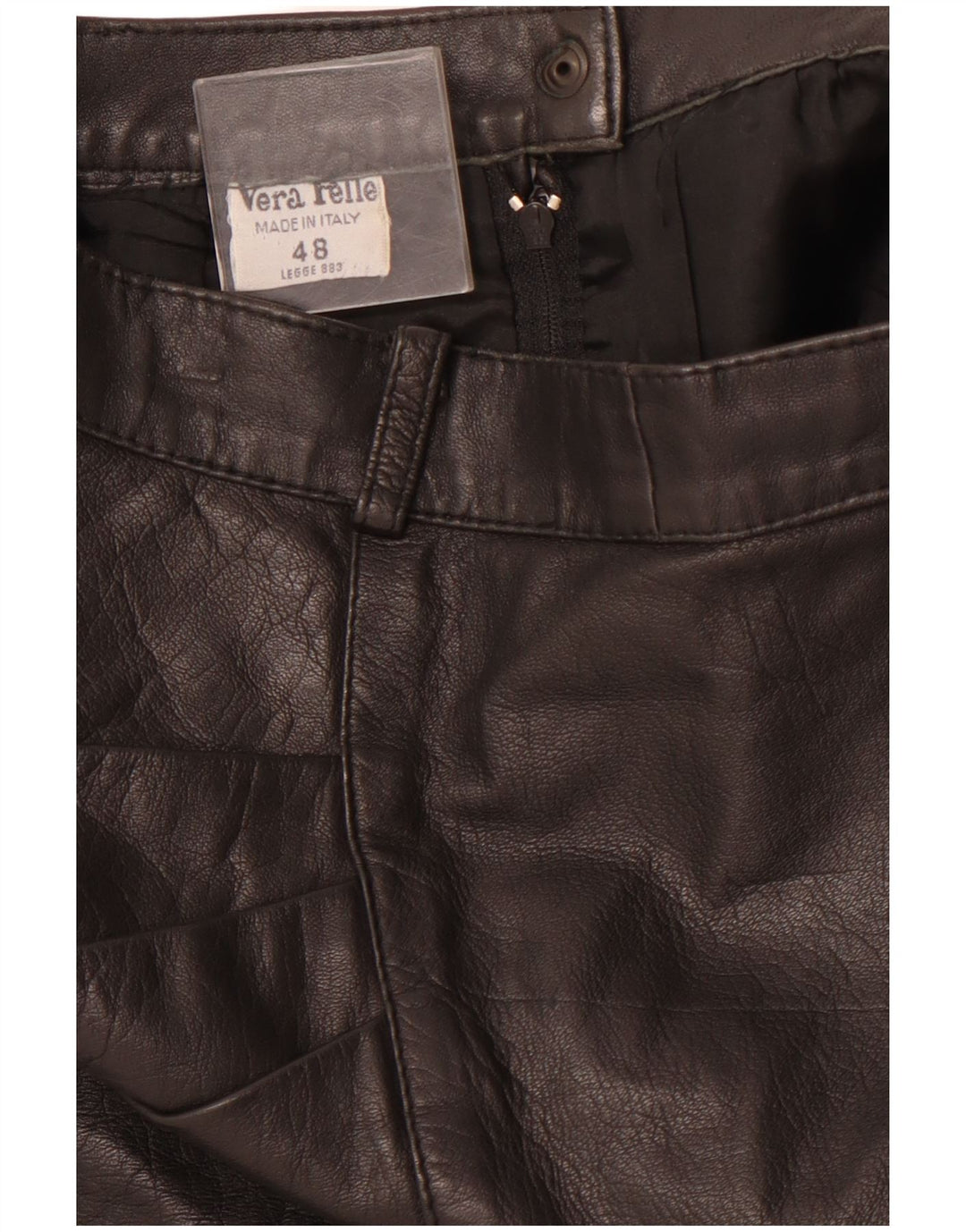 Gonna in pelle a vita alta da donna VINTAGE IT 48 XL W28 Pelle nera