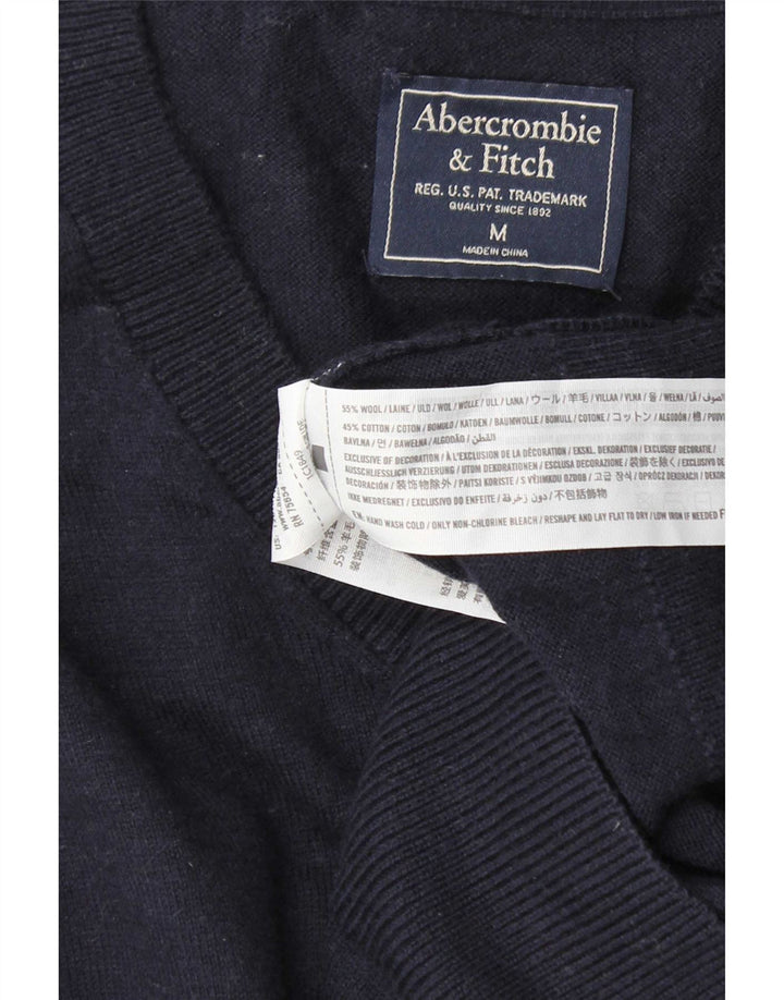 Maglione da uomo con scollo a V Abercrombie & Fitch in lana blu navy media
