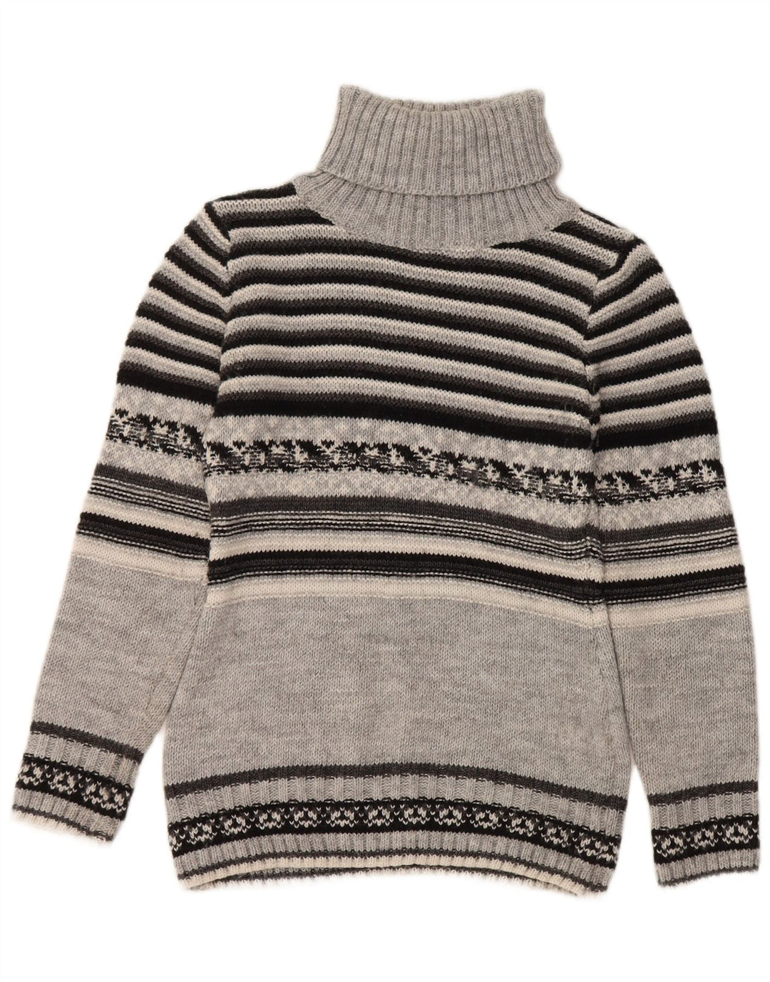 Maglione maglione vintage da donna con collo alto UK 10 piccola lana a righe grigie