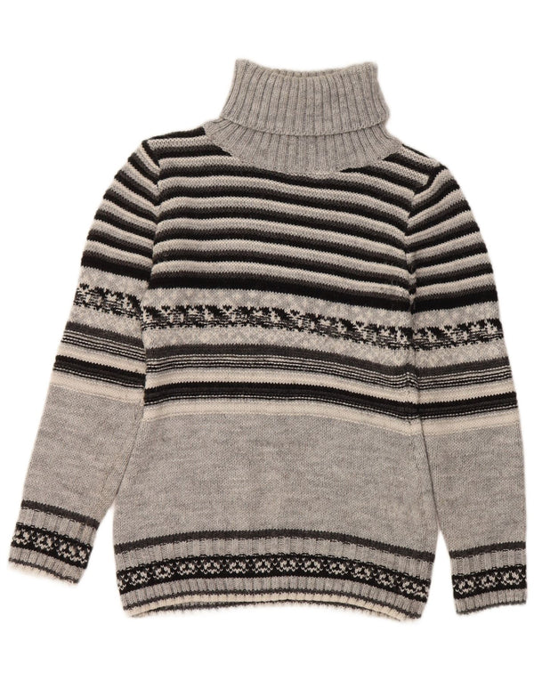 Maglione maglione vintage da donna con collo alto UK 10 piccola lana a righe grigie