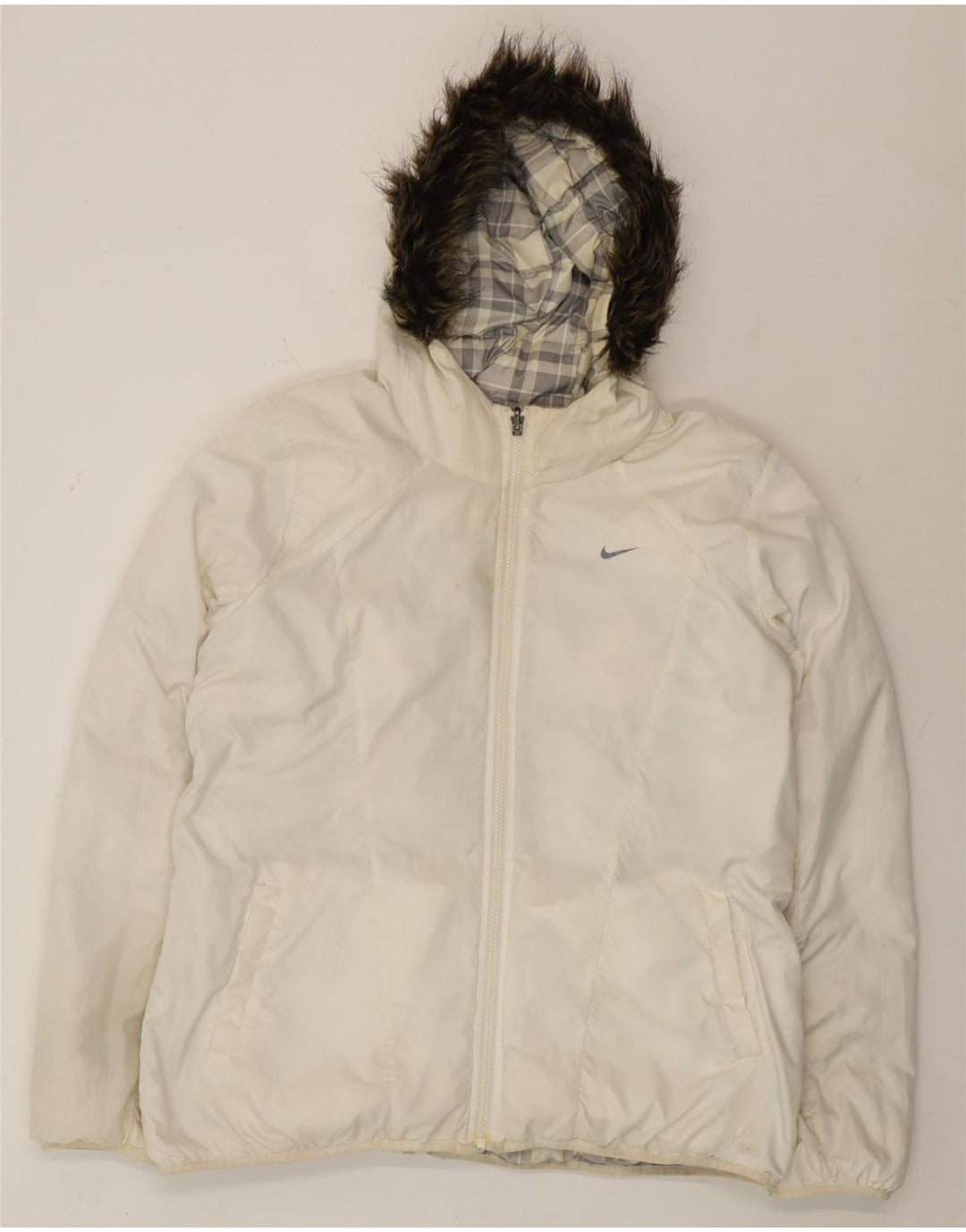 Giacca imbottita reversibile con cappuccio Nike da uomo UK 44 2XL poliestere a quadri bianco