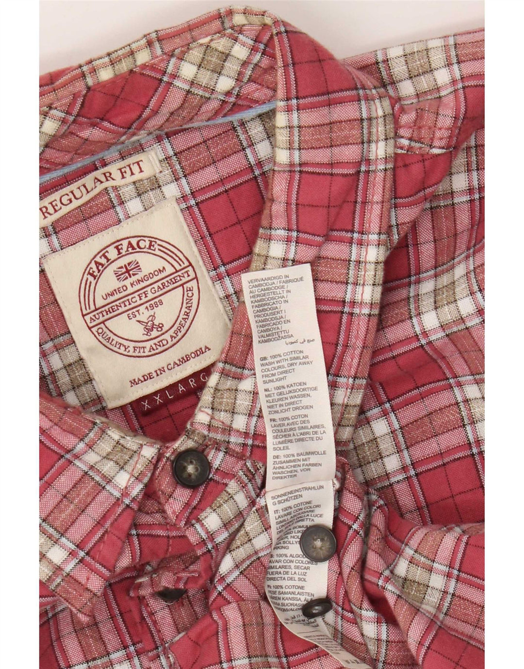 Camicia da uomo vestibilità regolare Fat Face 2XL cotone a quadri rosa