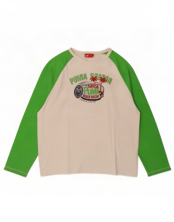Maglia grafica Puma da bambino a maniche lunghe 13-14 anni in cotone color block bianco
