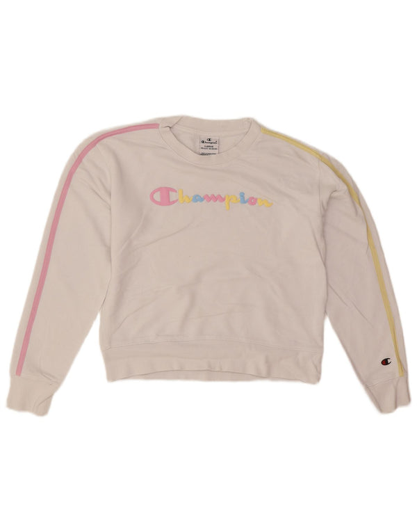 Felpa grafica per ragazze Champion, maglione, 11-12 anni, grande, cotone bianco