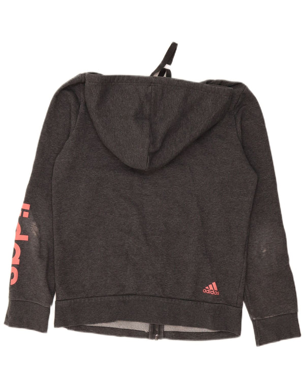 Maglione con cappuccio e zip grafica da donna Adidas UK 12/14 Cotone grigio medio