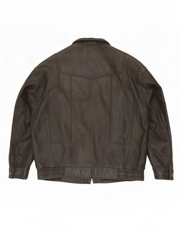 Giacca in pelle vintage da uomo IT 56 3XL Nera