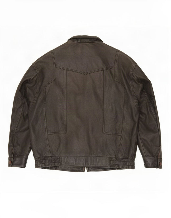 Giacca in pelle vintage da uomo IT 56 3XL Nera