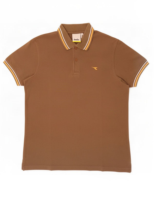 Polo Uomo Diadora Cotone Rigato Marrone Medio