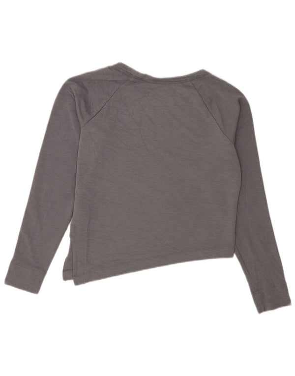 Nike - Top corto con grafica da donna, manica lunga, UK 8, piccolo, grigio, in viscosa, sportivo