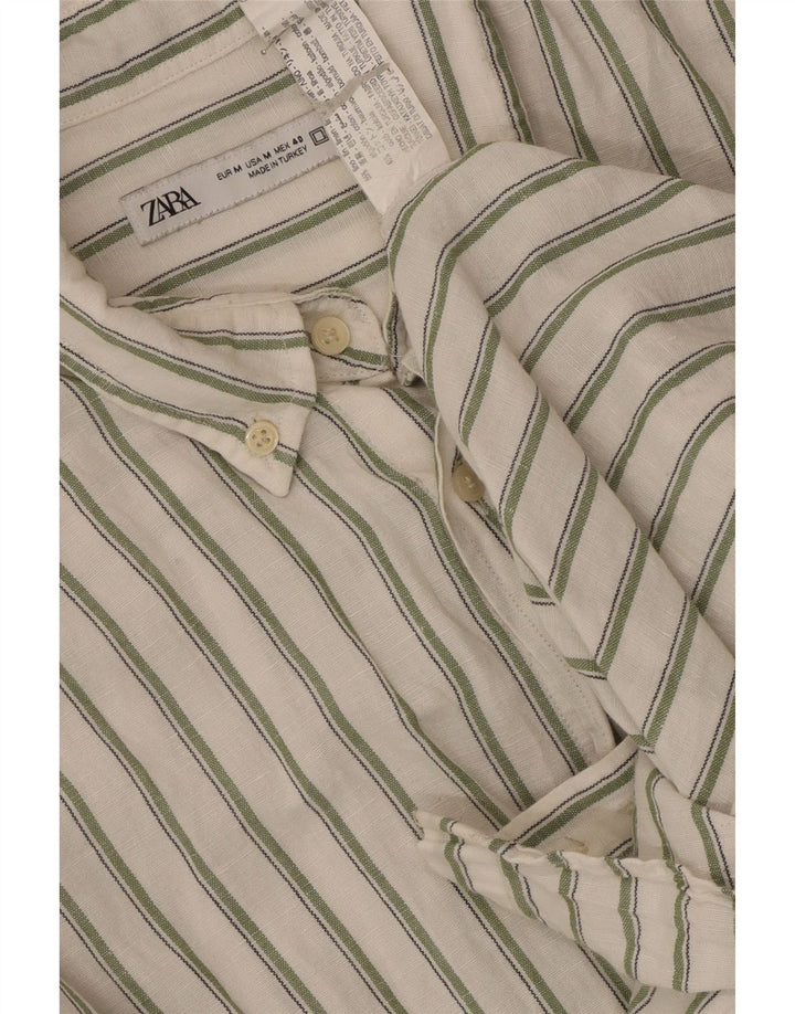 Camicia Zara da uomo in lino a righe bianche medie