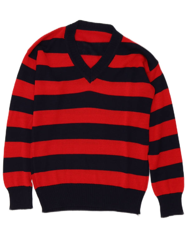 Vintage Womens V-Neck Jumper Sweater UK 12 Medium Red Striped