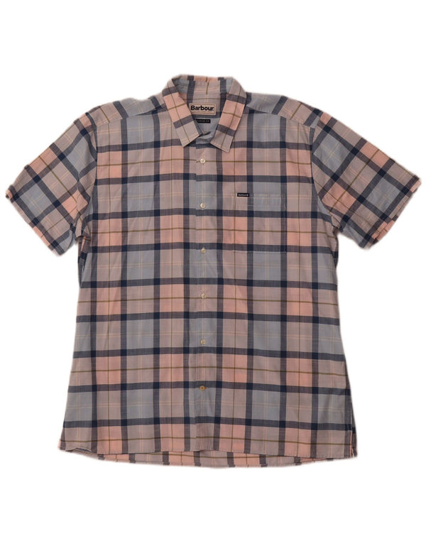 BARBOUR Camicia da uomo a maniche corte vestibilità regolare in cotone a quadri blu medio