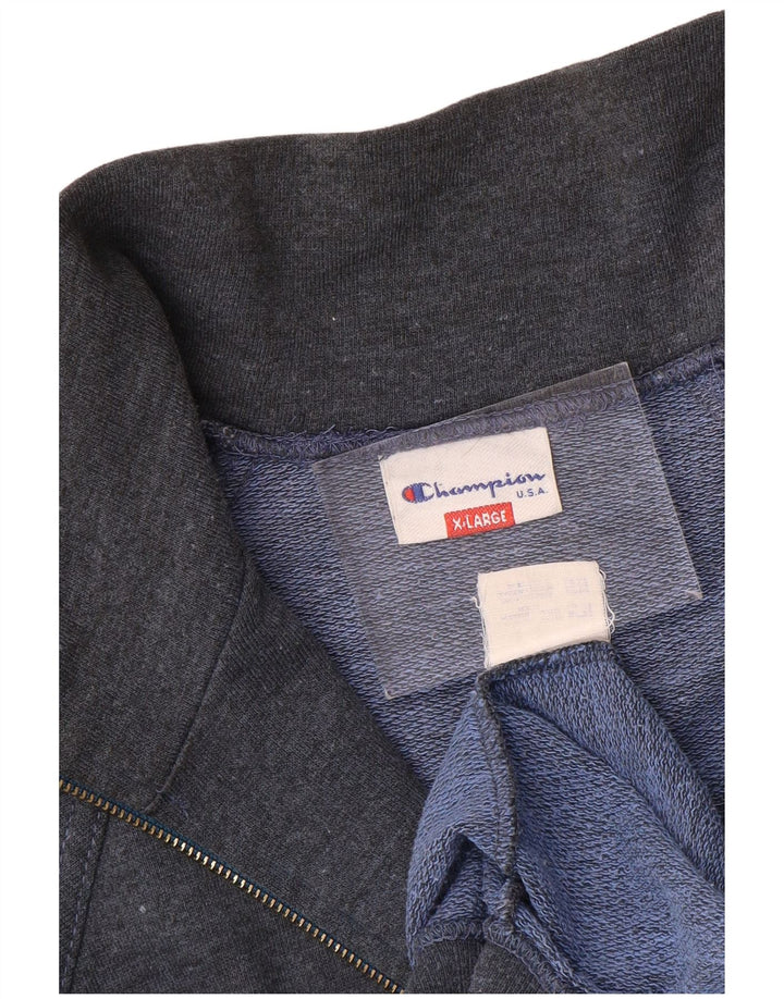 CHAMPION Mens Graphic Zip Neck Sweatshirt Jumper XL Blue Cotton
