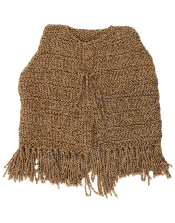 Maglione cardigan senza maniche corto da donna vintage UK 14 grande marrone