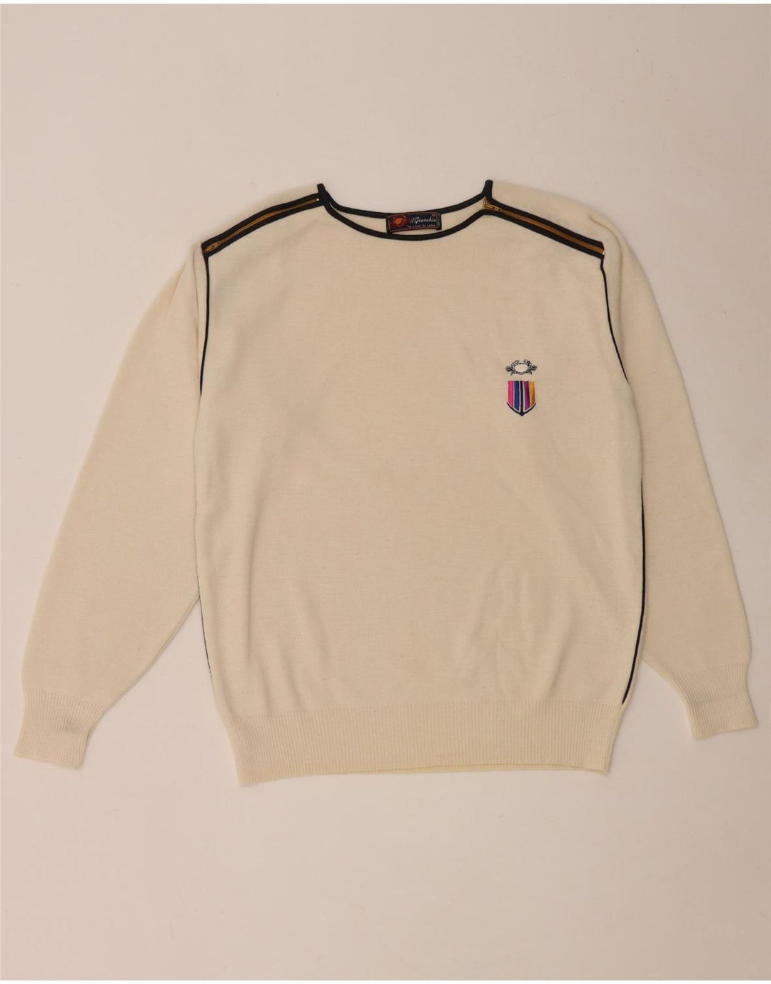 Maglione da uomo girocollo Il Granchio in lana color bianco sporco medio