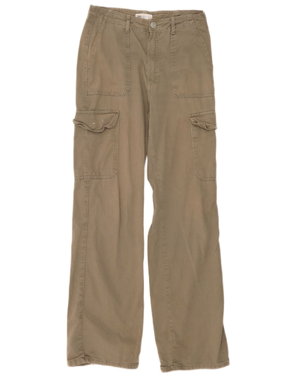 Pantaloni cargo larghi da donna Zara EU 36 XS W26 L31 cotone kaki