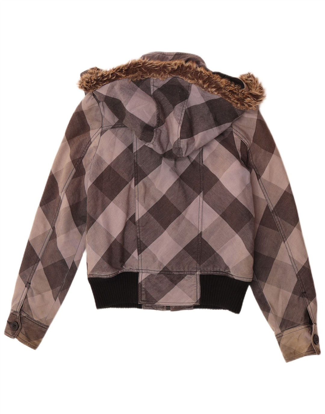 Giubbotto bomber con cappuccio da donna Roxy UK 10 piccolo cotone a quadri grigio