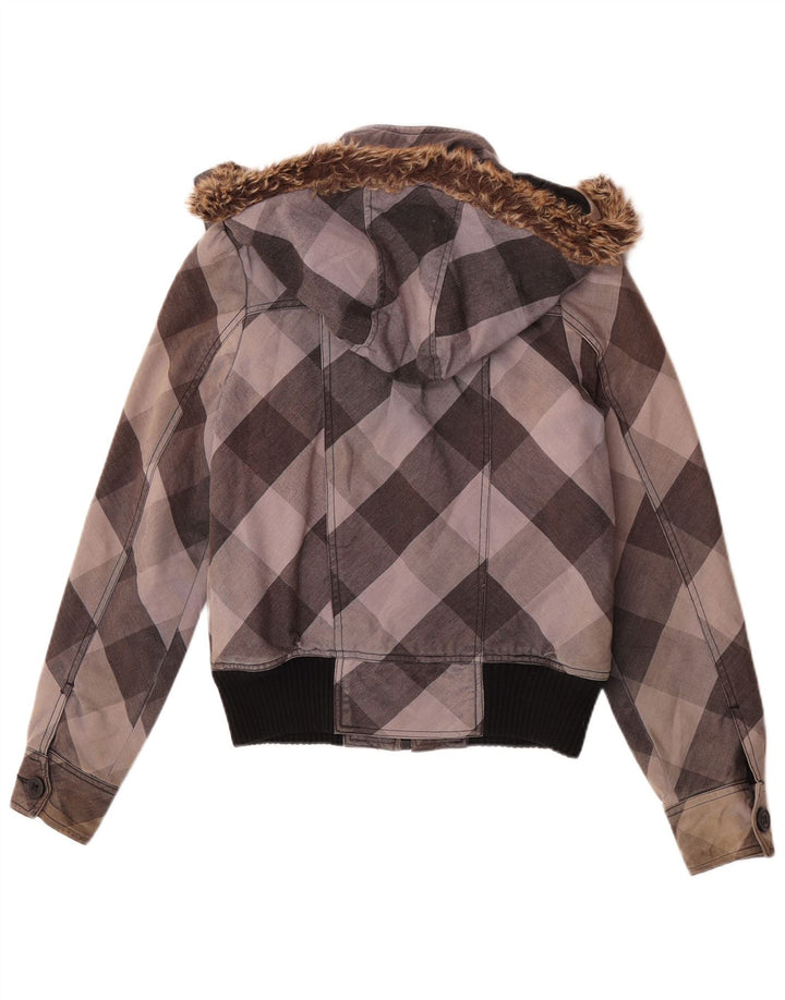 Giubbotto bomber con cappuccio da donna Roxy UK 10 piccolo cotone a quadri grigio