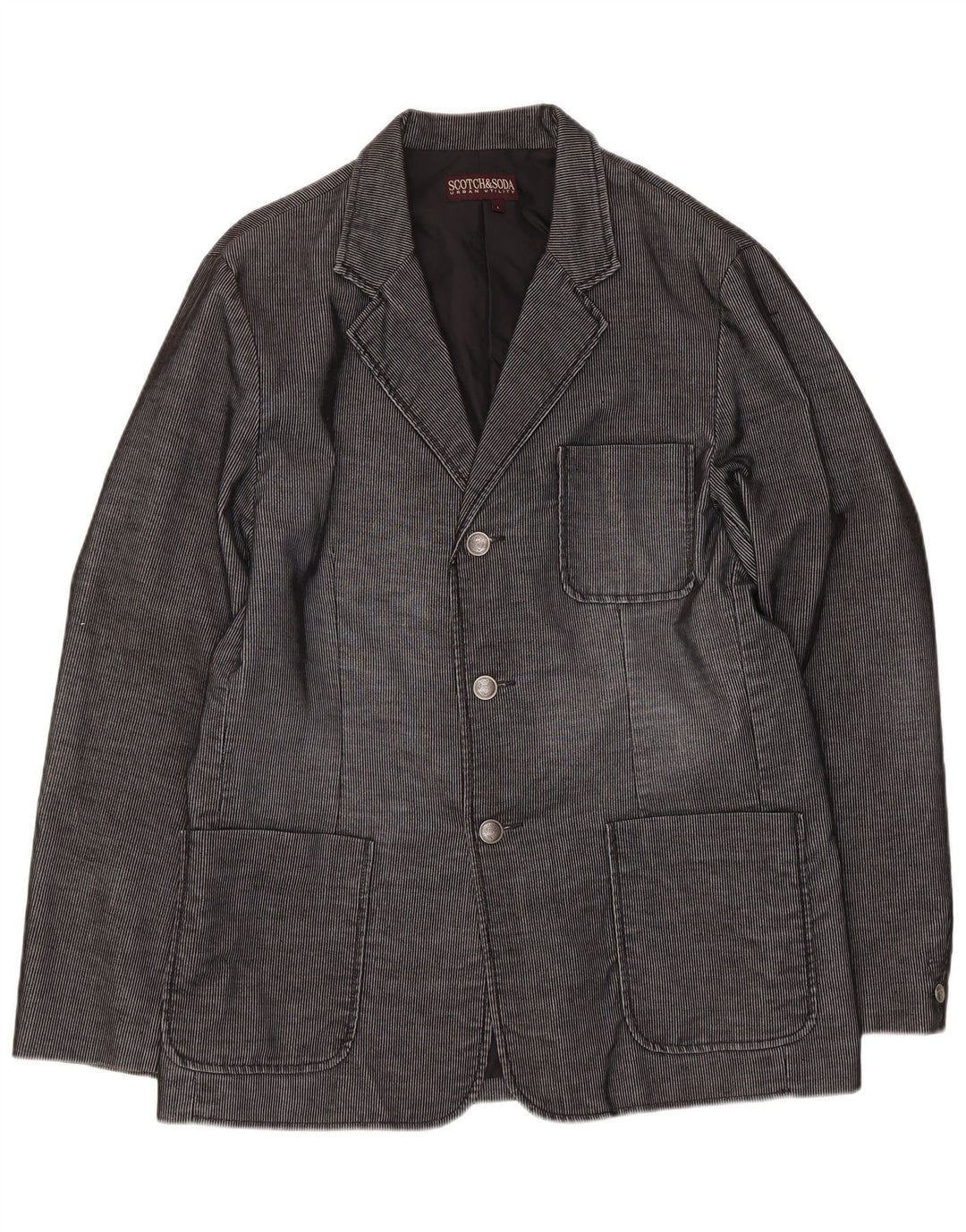 Giacca blazer a 3 bottoni da uomo Scotch & Soda UK 40 grande cotone gessato grigio