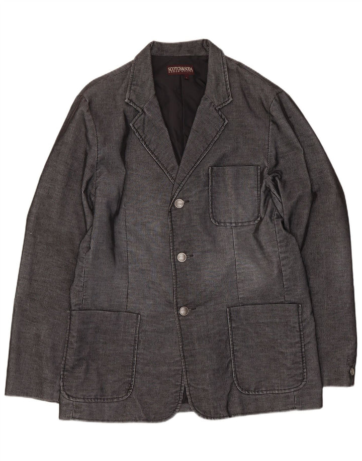 Giacca blazer a 3 bottoni da uomo Scotch & Soda UK 40 grande cotone gessato grigio