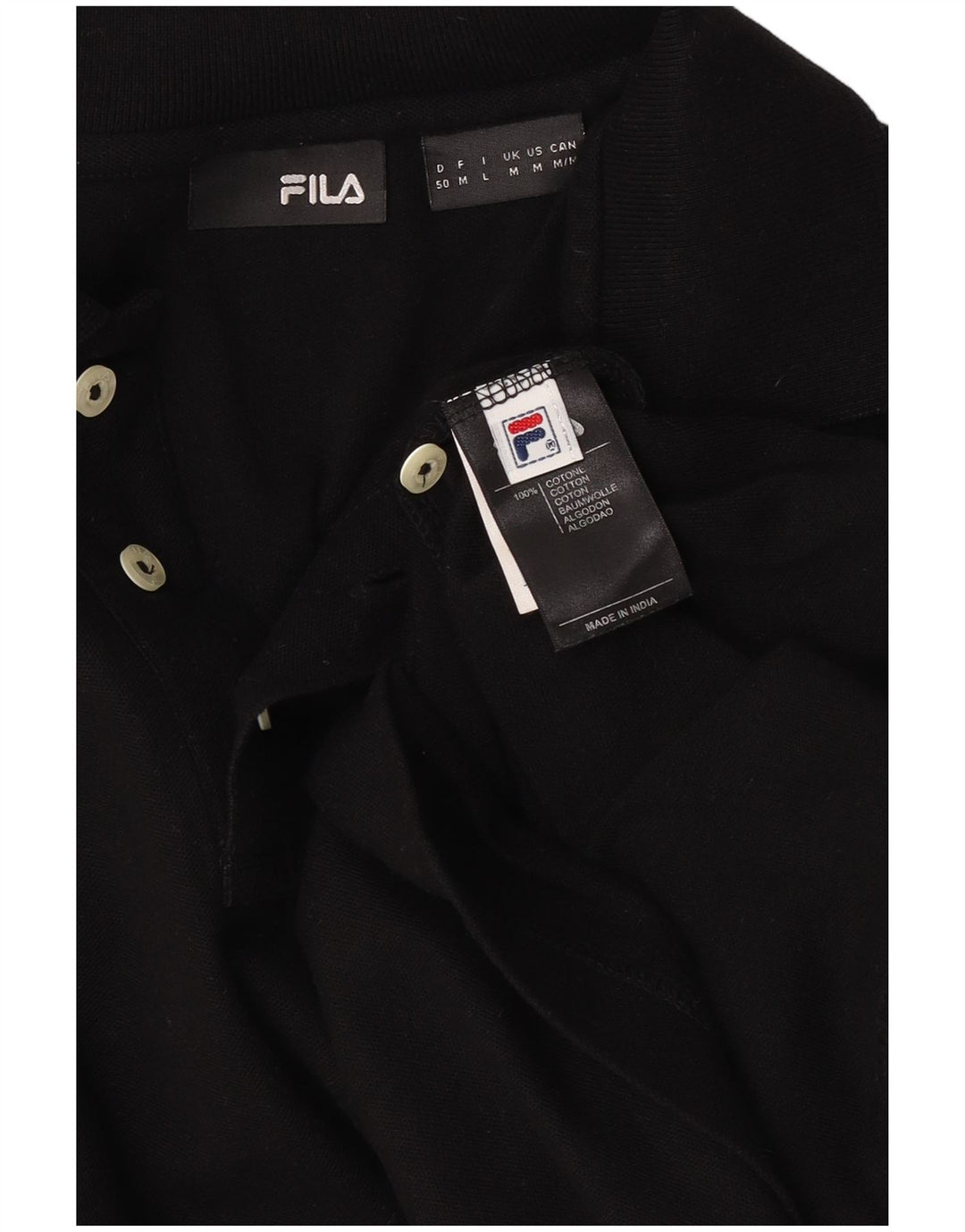 Polo da uomo a maniche lunghe Fila in cotone nero medio