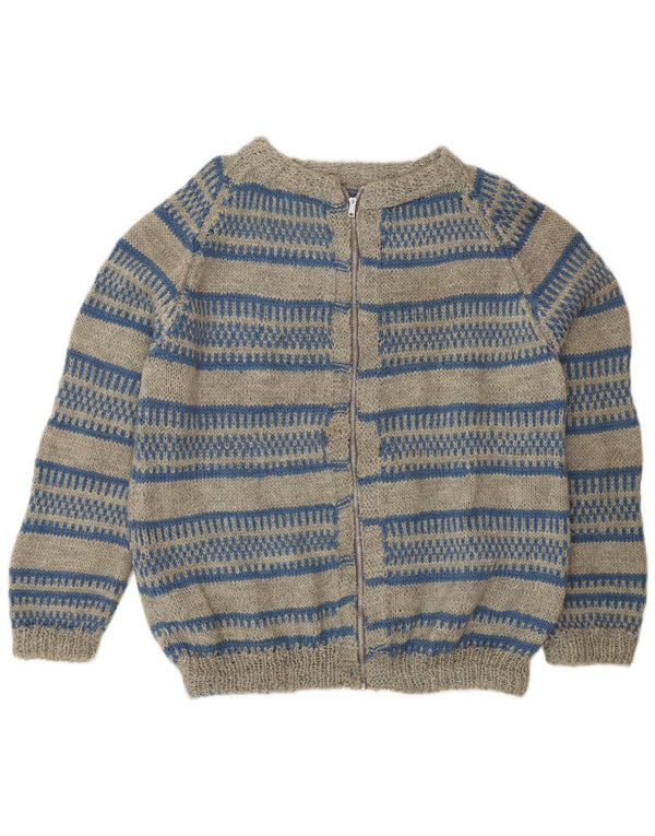 Maglione cardigan vintage da uomo a righe grigie grandi
