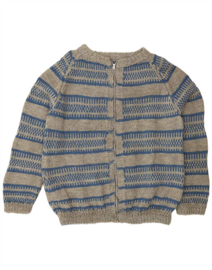 Maglione cardigan vintage da uomo a righe grigie grandi