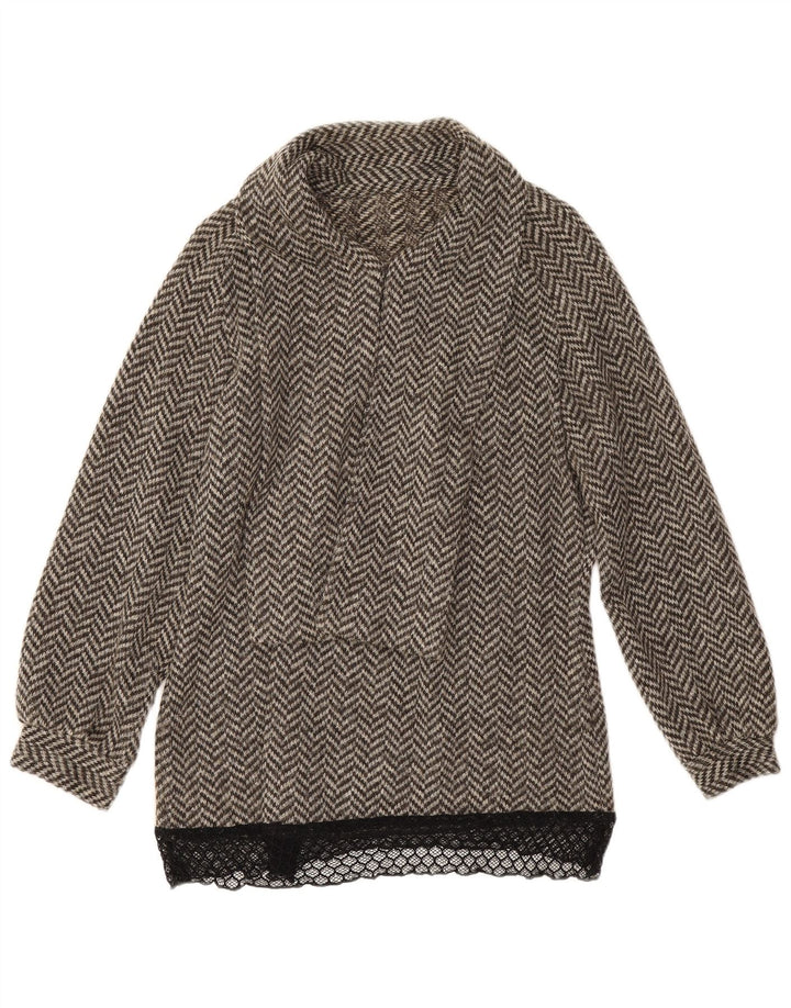 Camicetta vintage da donna con allacciatura frontale Top UK 14 Grande spina di pesce grigia