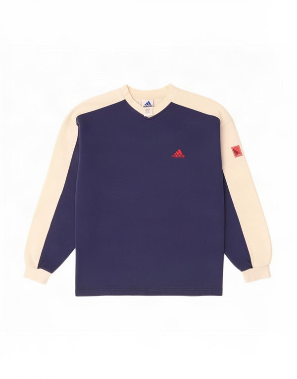 Felpa da uomo Adidas maglione UK 40/42 cotone color block medio blu navy
