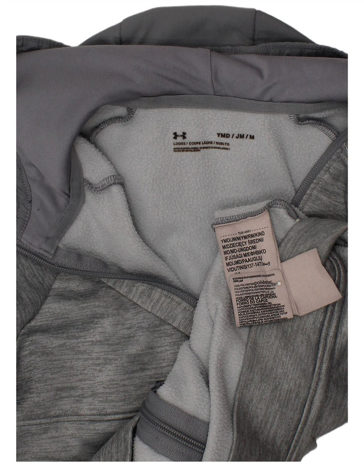 UNDER ARMOUR Boys Zip Hoodie Sweater 9-10 Years Medium Grey Flecked