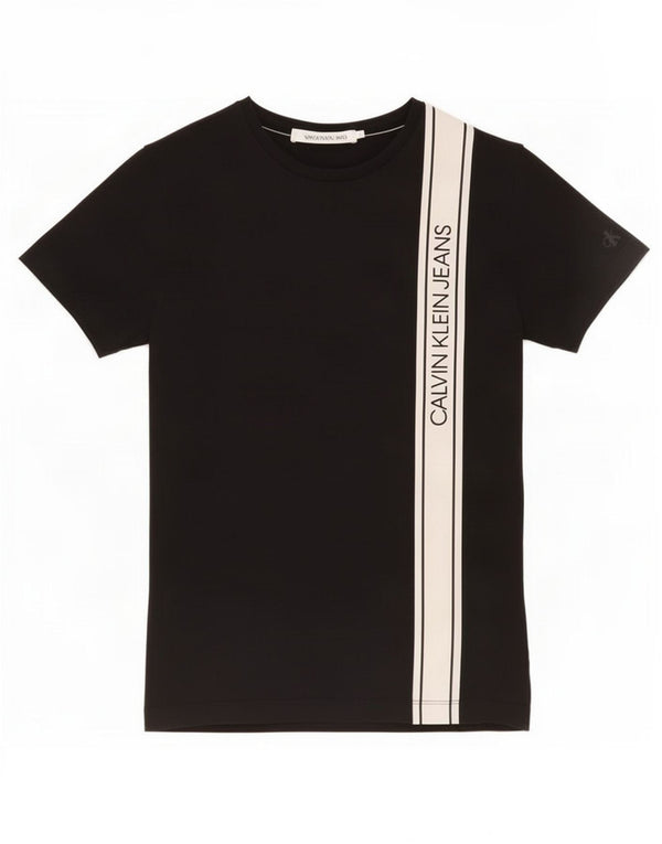 Calvin Klein Jeans T-shirt grafica da uomo Top Small in cotone color block nero