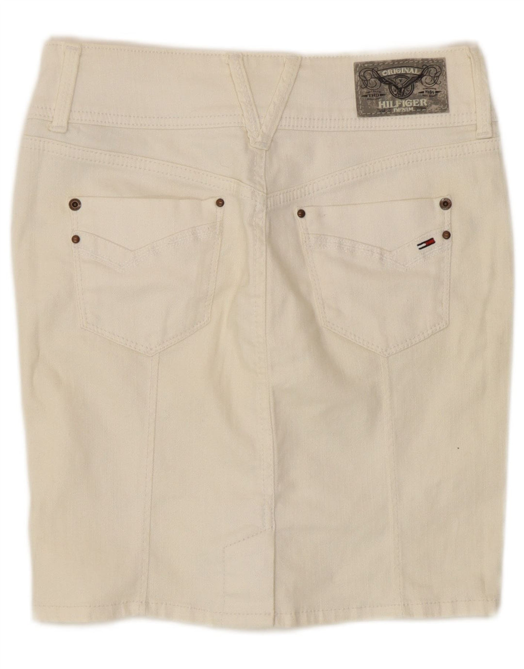 Gonna in denim da donna Tommy Hilfiger W28 cotone bianco medio