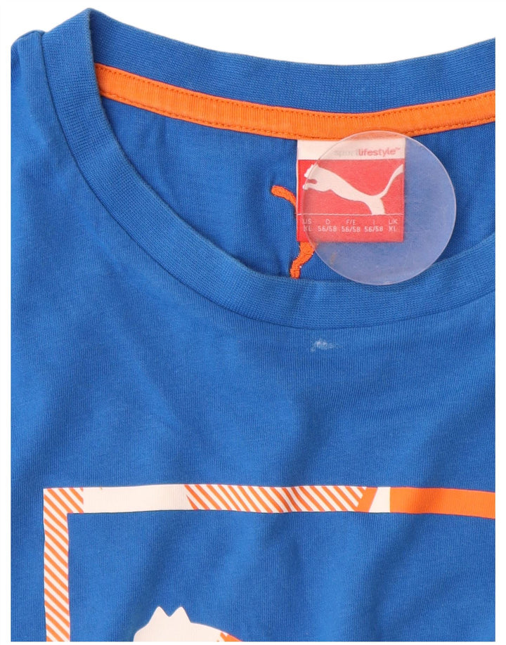 T-shirt grafica da uomo Puma Top XL in cotone blu