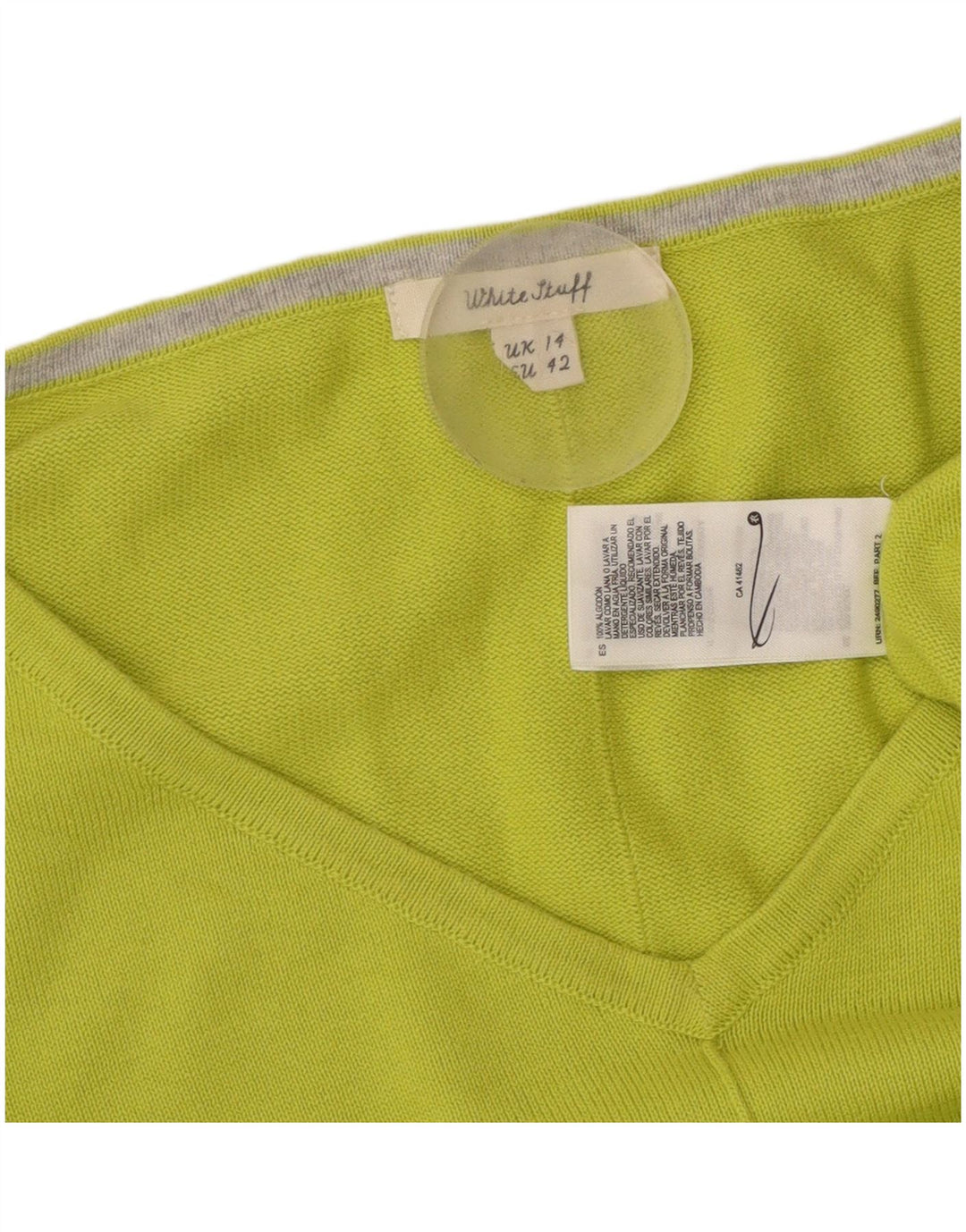 WHITE STUFF Maglione da donna con scollo a V UK 14 Grande cotone verde