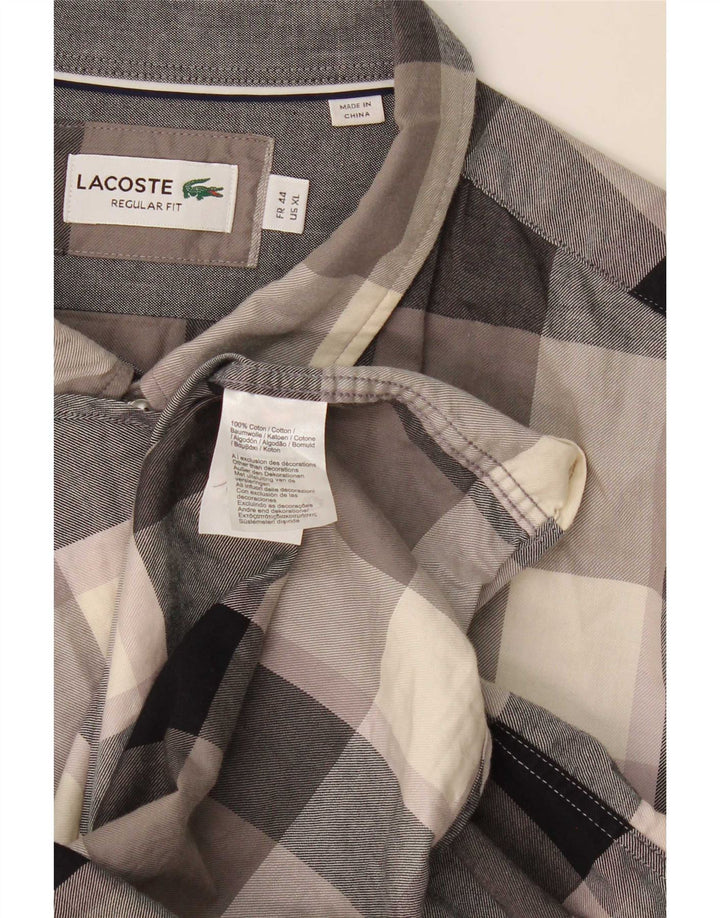 Camicia Lacoste da uomo vestibilità regolare in flanella taglia 44 XL cotone a quadri grigio