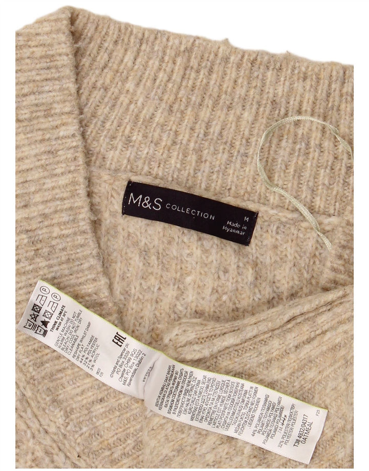 MARKS & SPENCER Maglione corto con scollo a V da donna UK 14 Beige medio