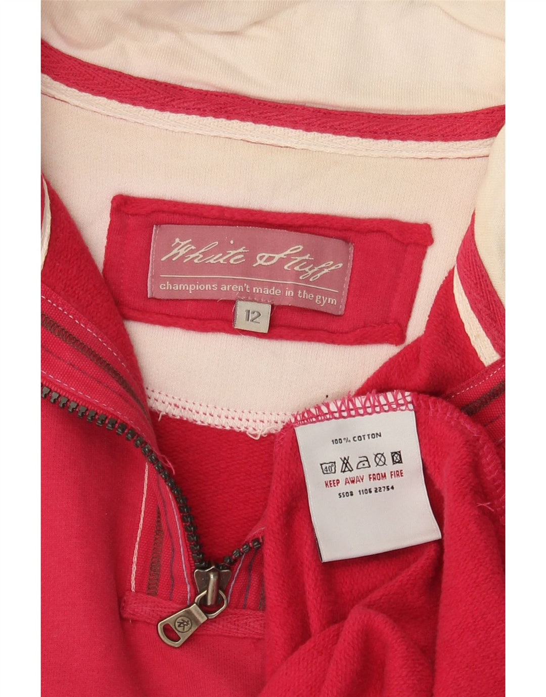 Felpa da donna con collo con zip White Stuff, maglione UK 12, cotone rosa medio